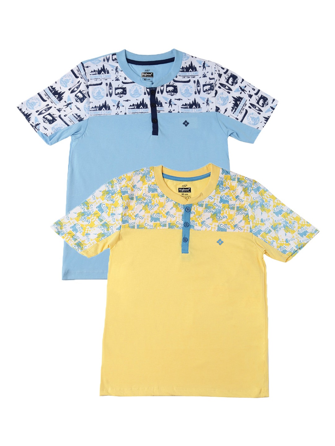 

Dollar Boys Yellow & Blue Printed Henley Neck T-shirt Pack of 2