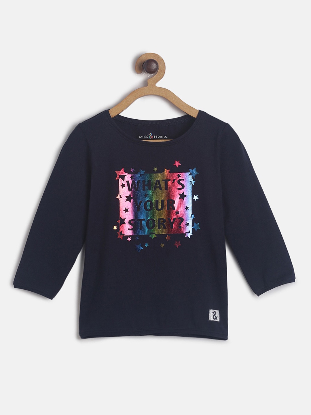 

TALES & STORIES Girls Navy Blue Printed Round Neck T-shirt