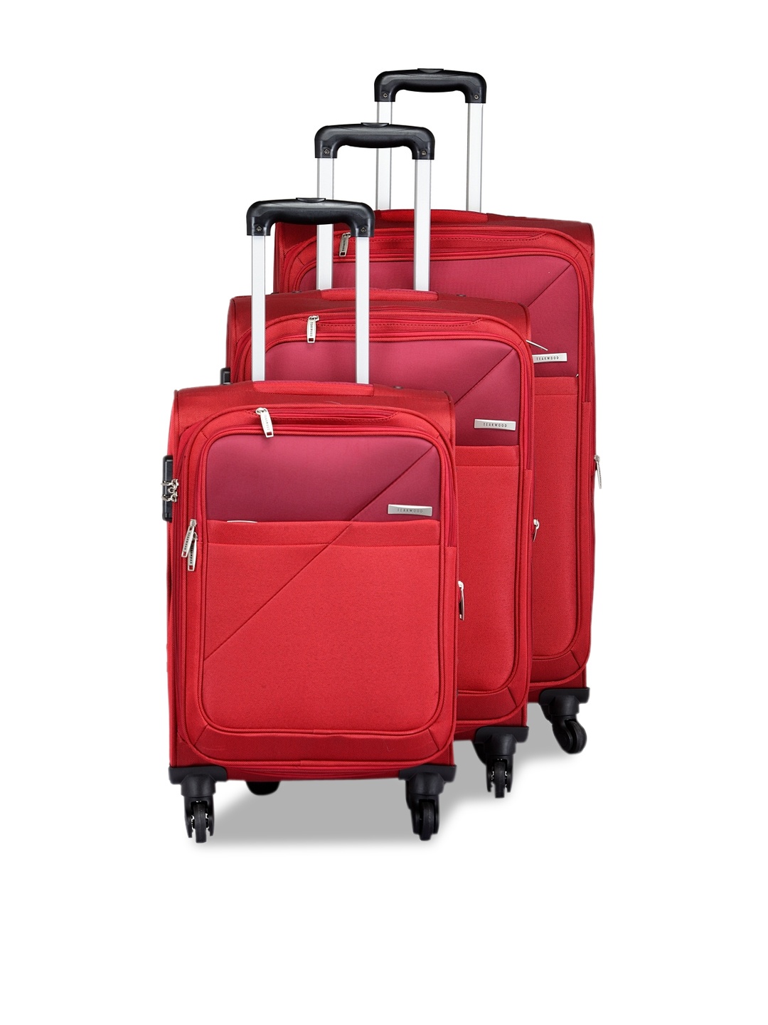 

Teakwood Leathers Unisex Set of 3 Red Solid Soft-Sided Trolley Bags