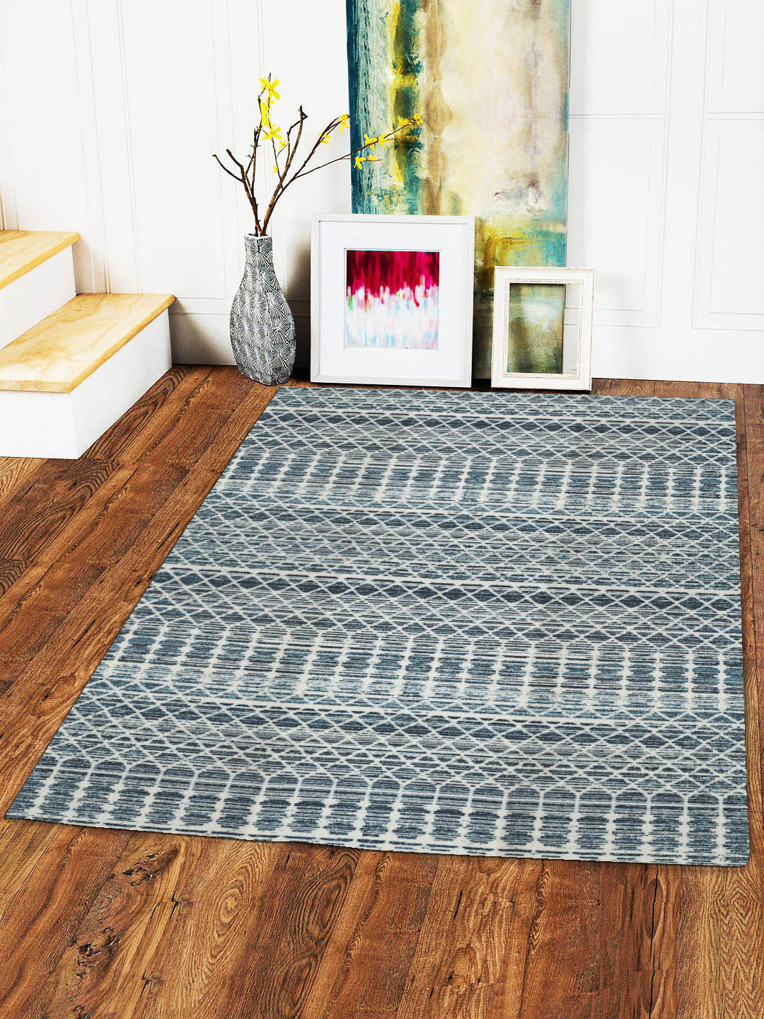 

Status Teal-Blue & White 3D Printed Anti-Skid Carpet
