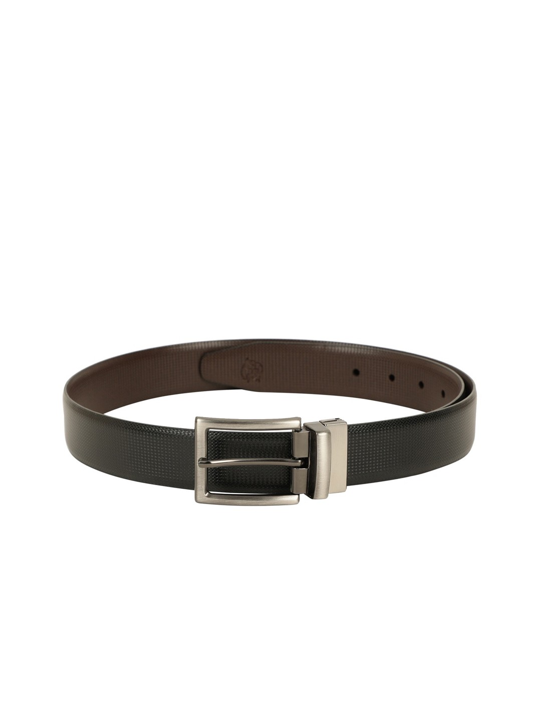 

ZEVORA Men Black & Brown Textured Reversible Belt