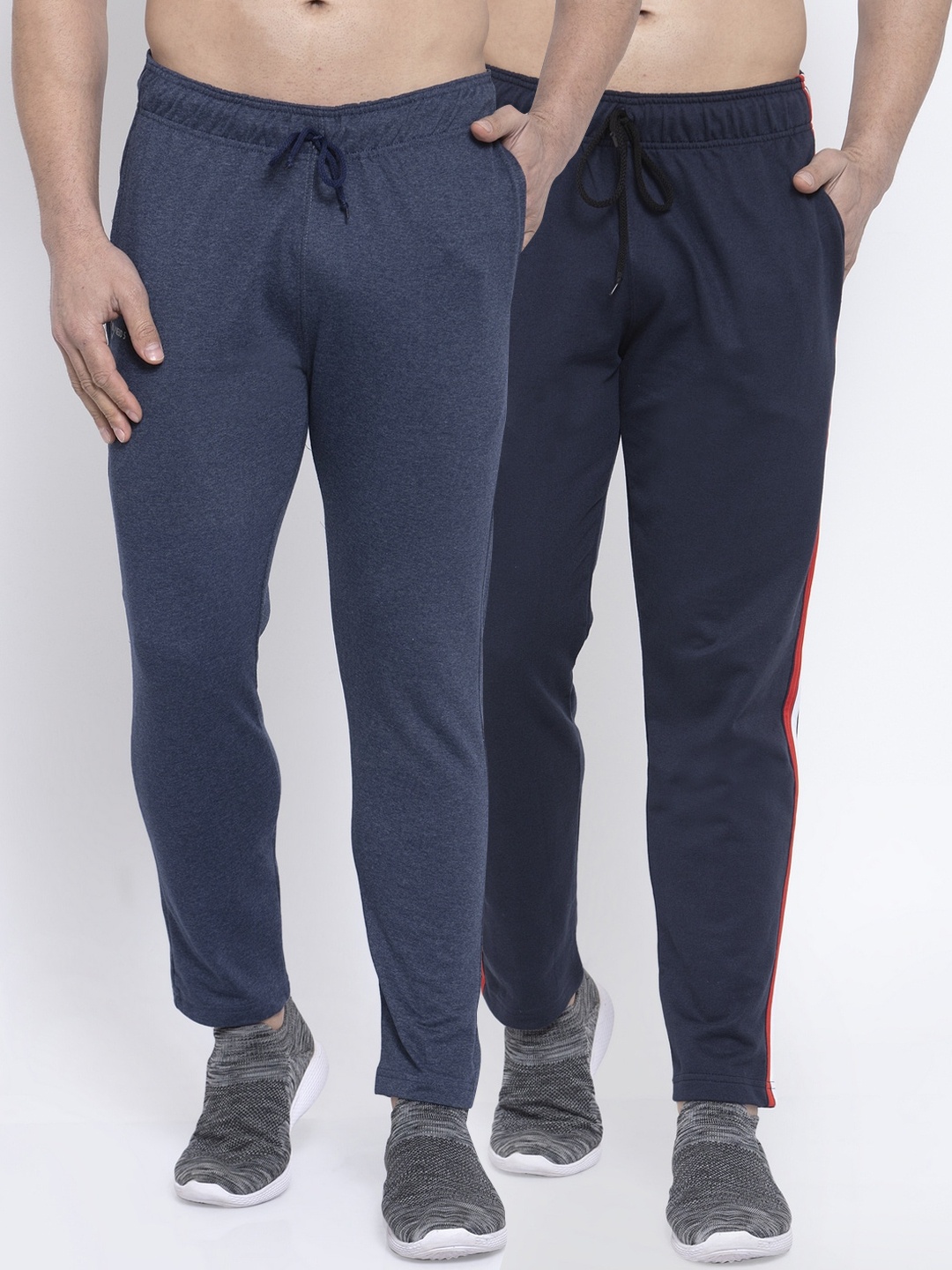 

NEUDIS Men Pack Of 2 Solid Structured-Fit Track Pants, Navy blue