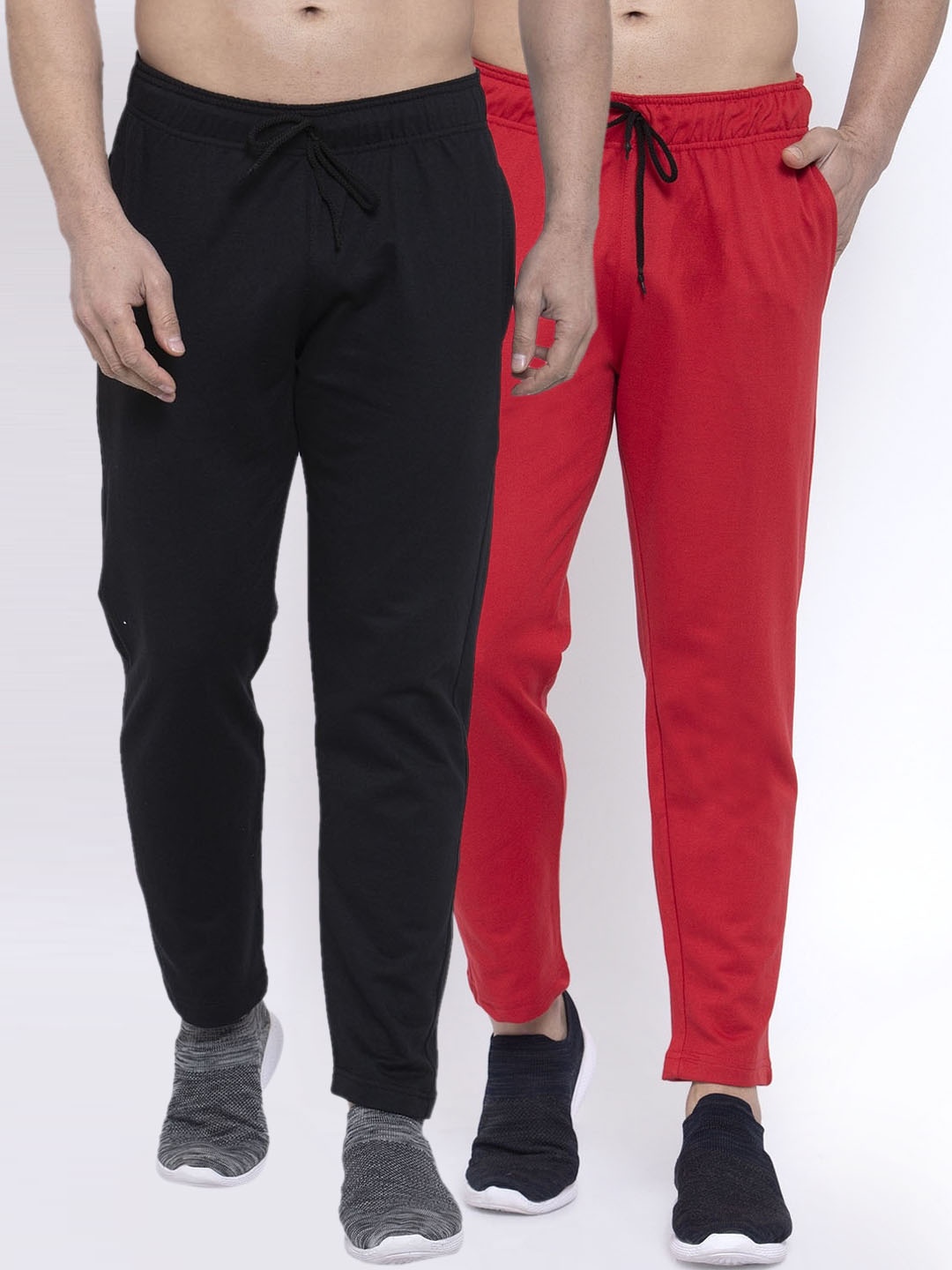 

NEUDIS Men Pack Of 2 Solid Structured-Fit Cotton Track Pants, Red