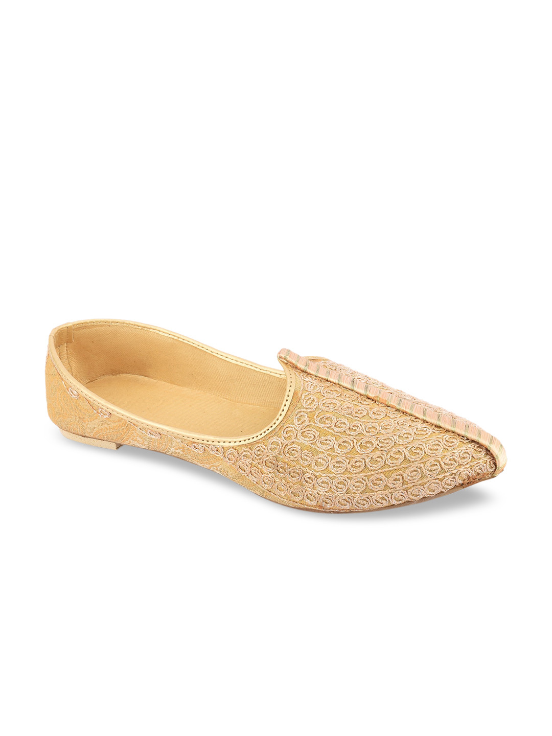 

DESI COLOUR Men Beige Woven Design Mojaris