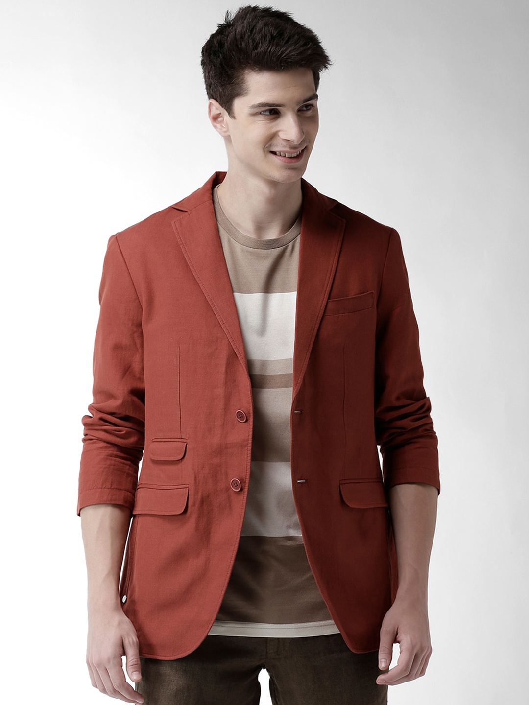 

Celio Men Rust Brown Solid Single-Breasted Slim Fit Casual Blazer