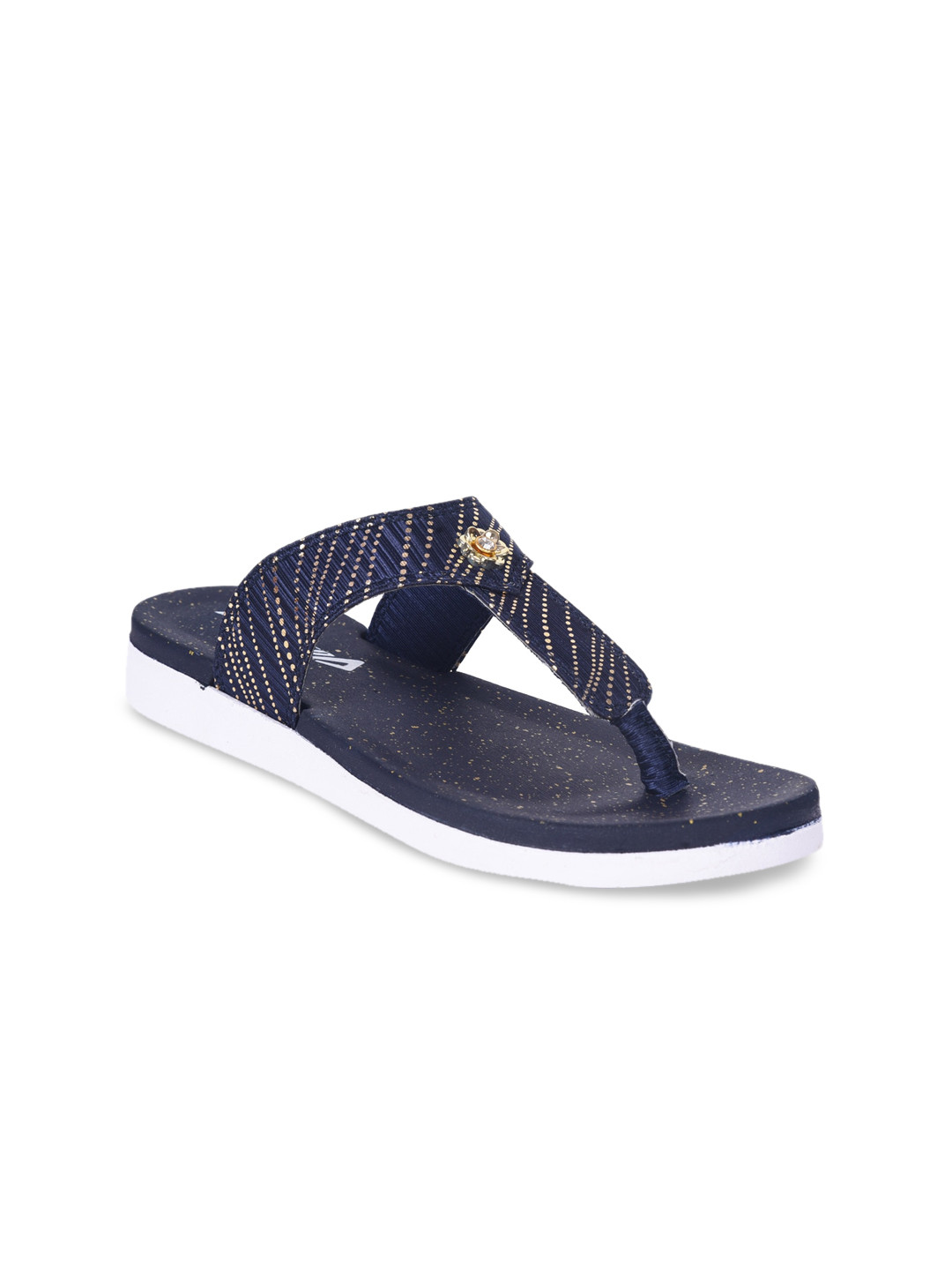 

IMPAKTO Women Blue Embellished T-Strap Flats