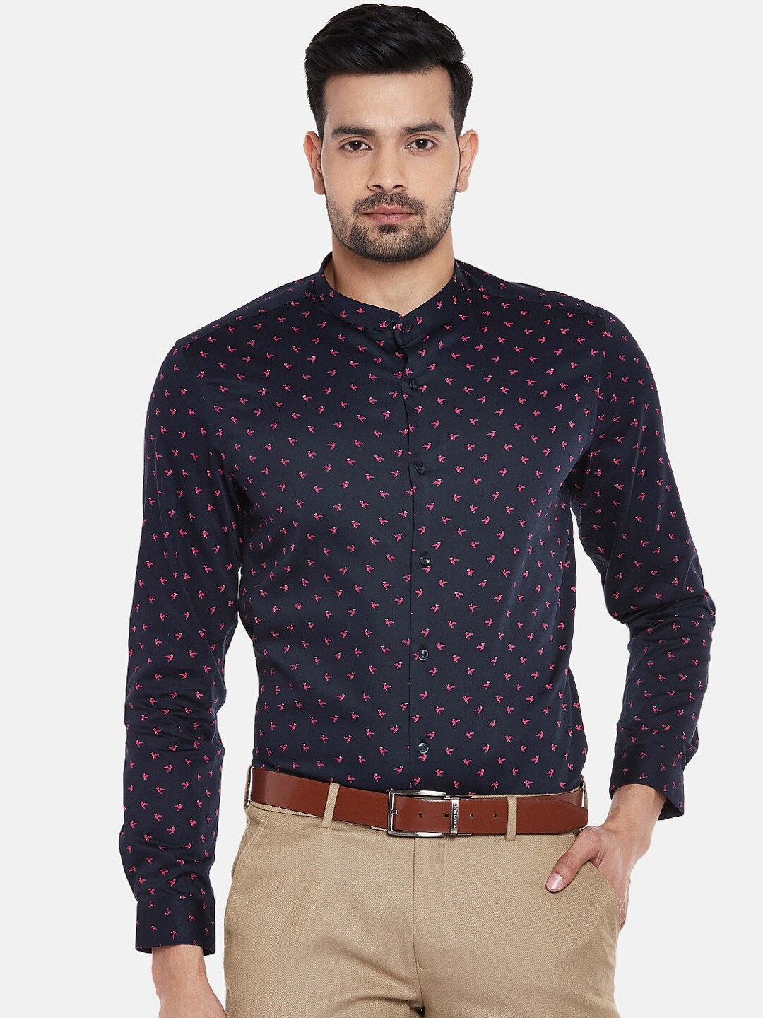 

RICHARD PARKER by Pantaloons Men Navy Blue Slim Fit Printed Formal Shirt