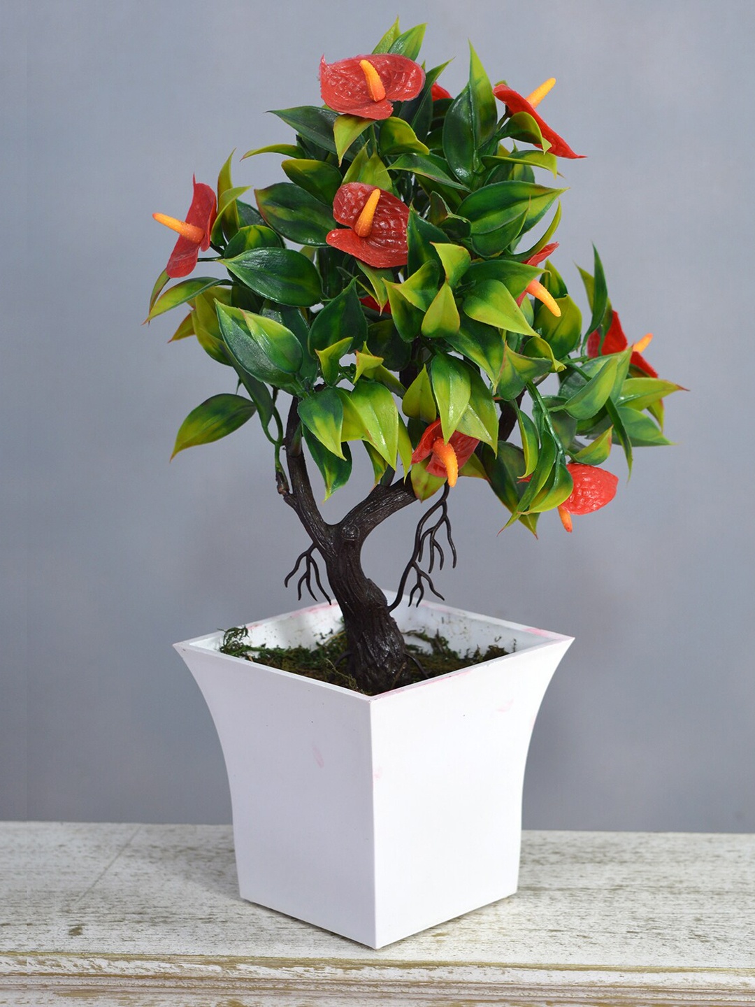 

fancy mart Red & Green Artificial Calla Lilly Bonsai In Ruby Pot