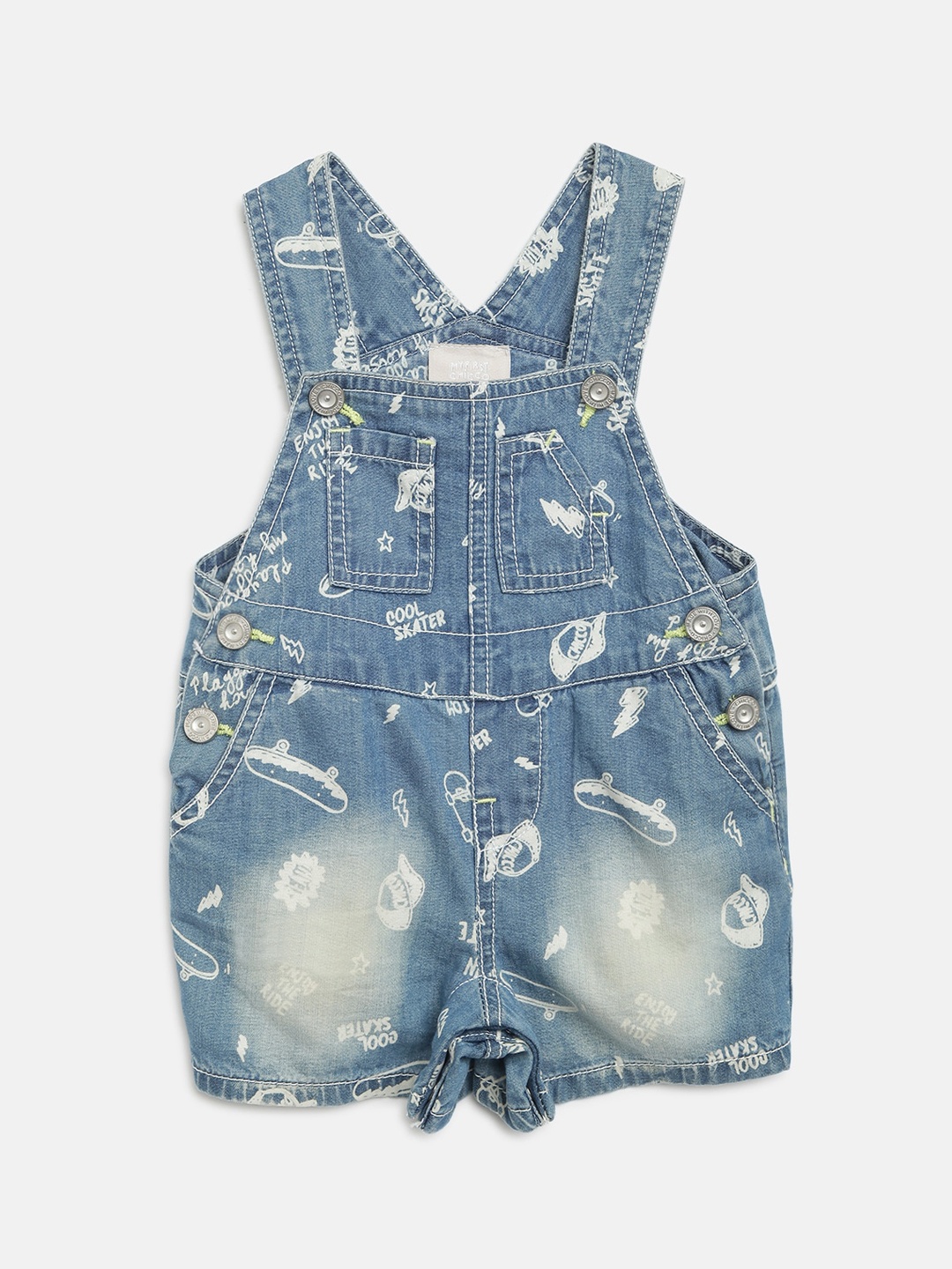 

Chicco Infant Boys Blue & White Printed Denim Dungarees