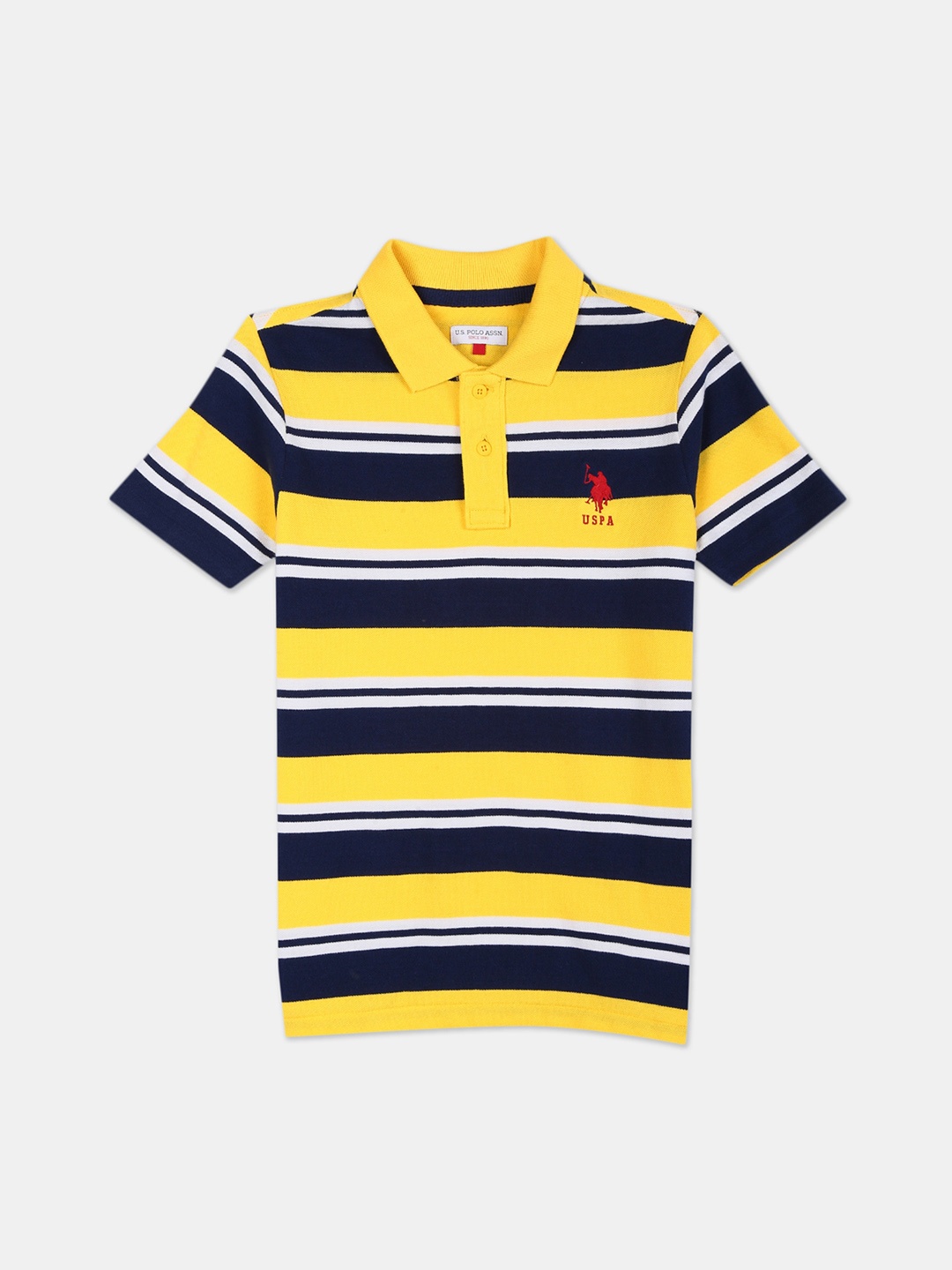 

U.S. Polo Assn. Kids Boys Yellow & Navy Blue Striped Polo Collar T-shirt
