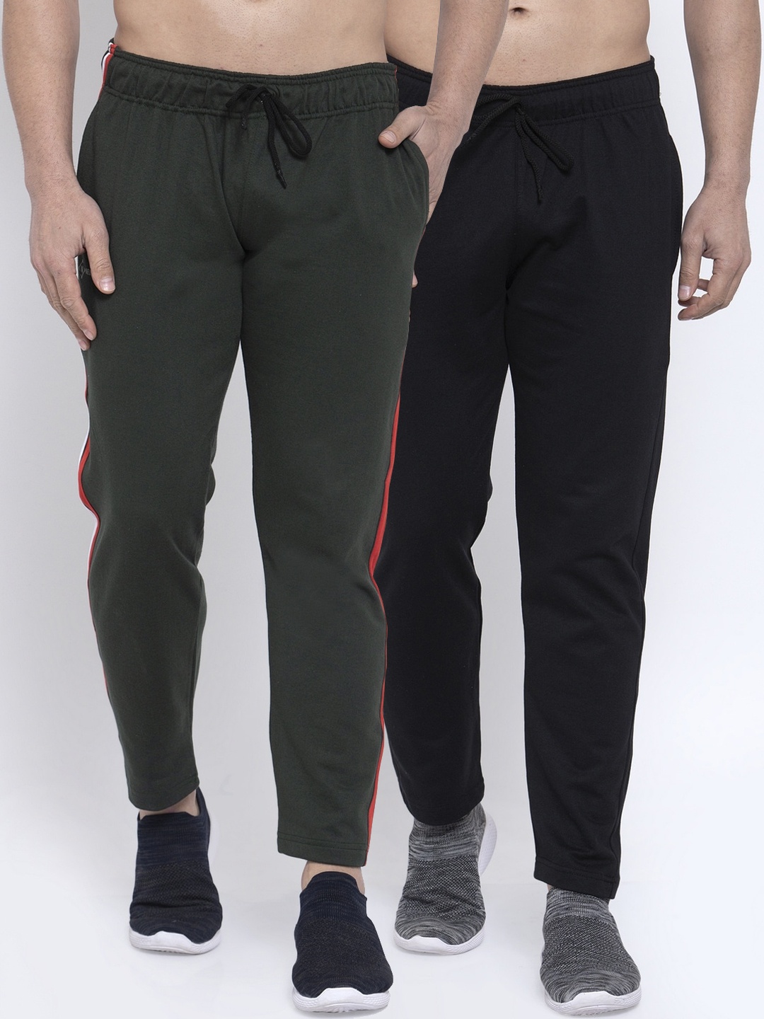 

NEUDIS Men Pack Of 2 Solid Structured-Fit Track Pants, Olive