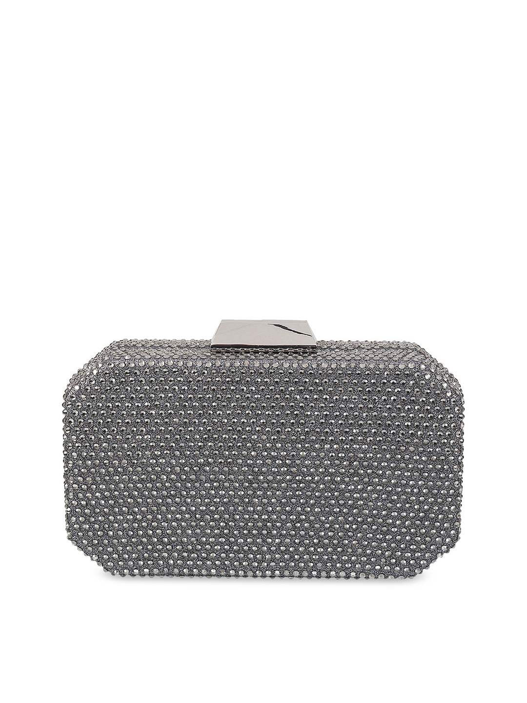 

Metro Grey & Silver-Toned Embellished Clutch