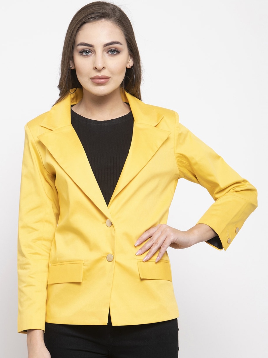 

WESTCLO Women Yellow Solid Tailored Jacket