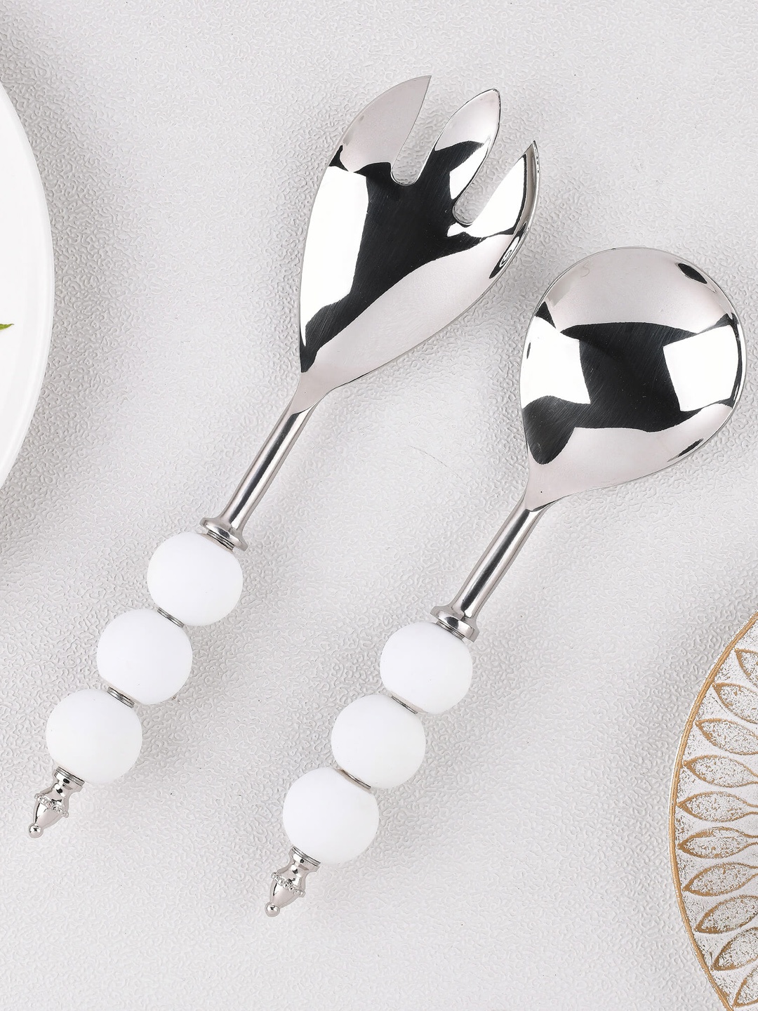 

Homesake White & Steel Salad Server Set of 2