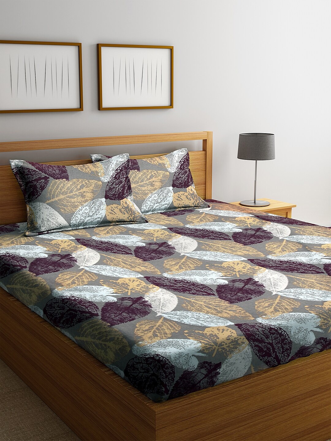 

KLOTTHE Yellow & Grey Floral 210 TC Polycotton 1 King Bedsheet with 2 Pillow Covers