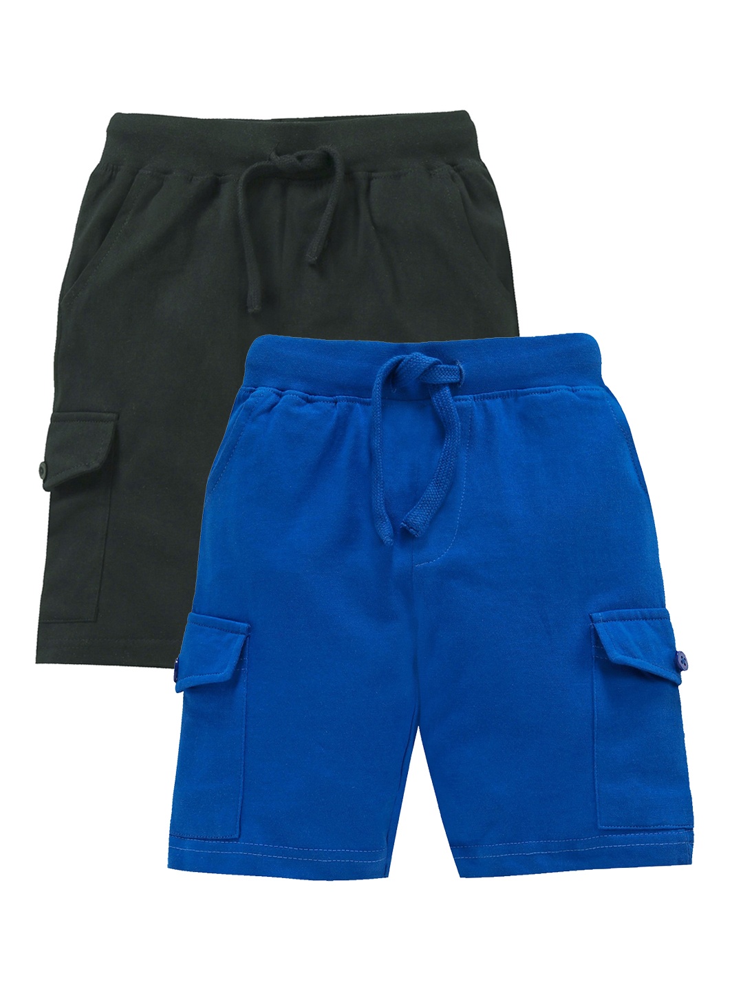 

KiddoPanti Boys Charcoal Grey & Royal Blue Set of 2 Solid Regular Fit Cargo Shorts
