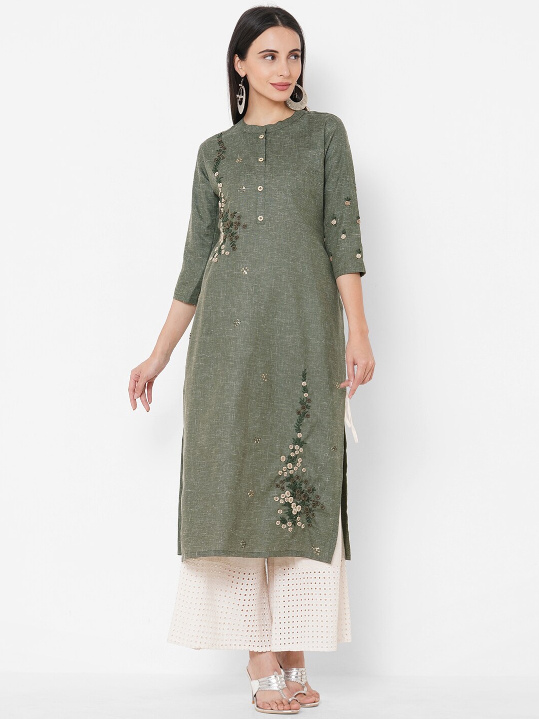 

FASHOR Green Floral Embroidered Sequins Kurta