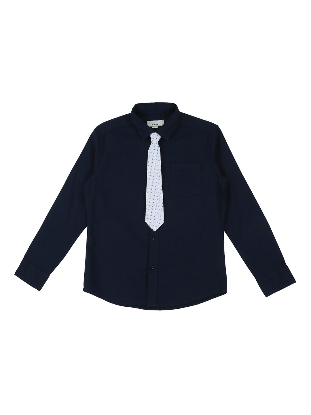 

Pantaloons Junior Boys Navy Blue & Off-White Regular Fit Solid Casual Shirt & Tie