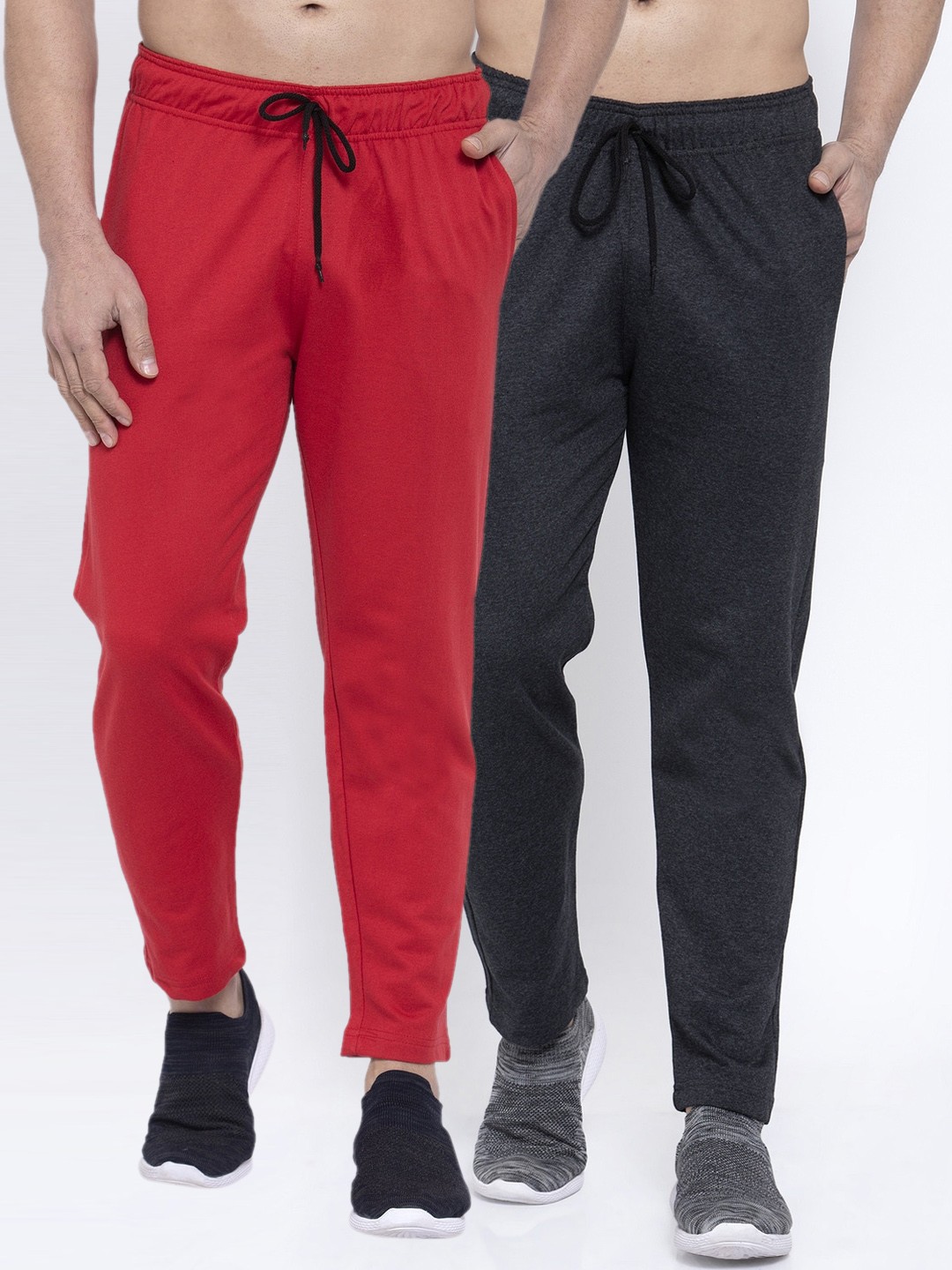 

NEUDIS Men Pack Of 2 Solid Structured Fit Cotton Track Pants, Red