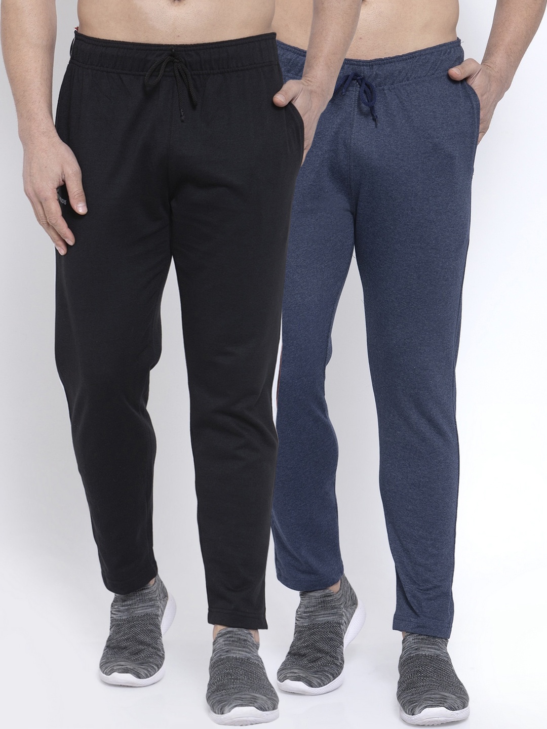 

NEUDIS Men Pack Of 2 Solid Structured-Fit Track Pants, Navy blue