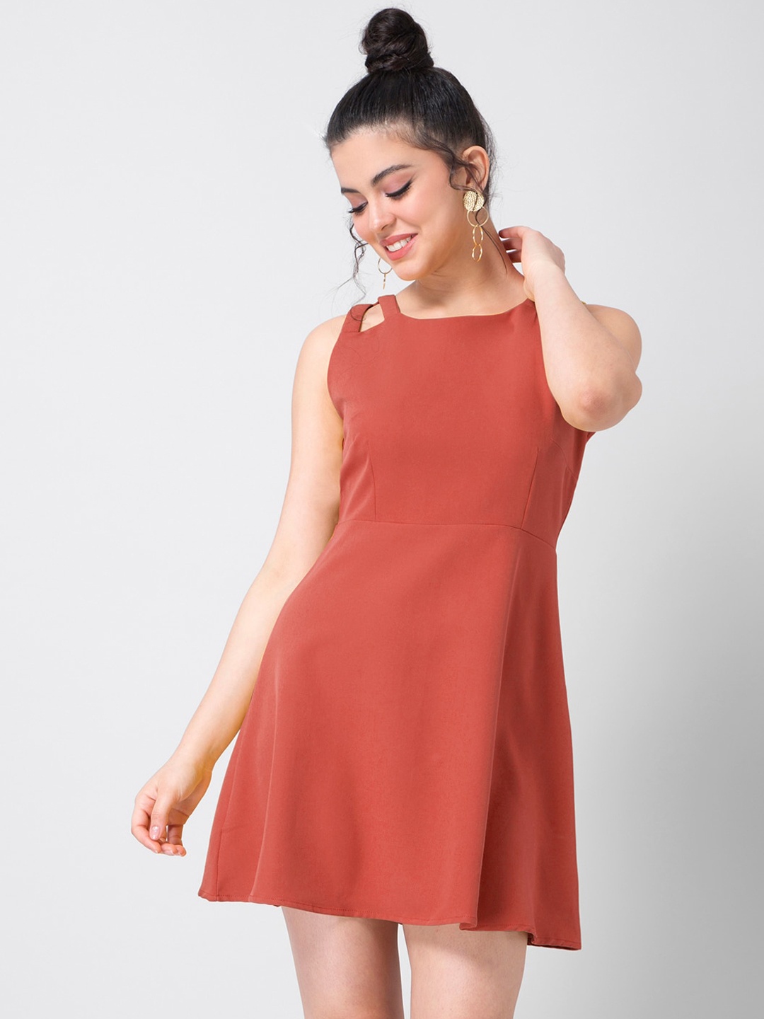

FabAlley Women Orange Solid A-Line Dress