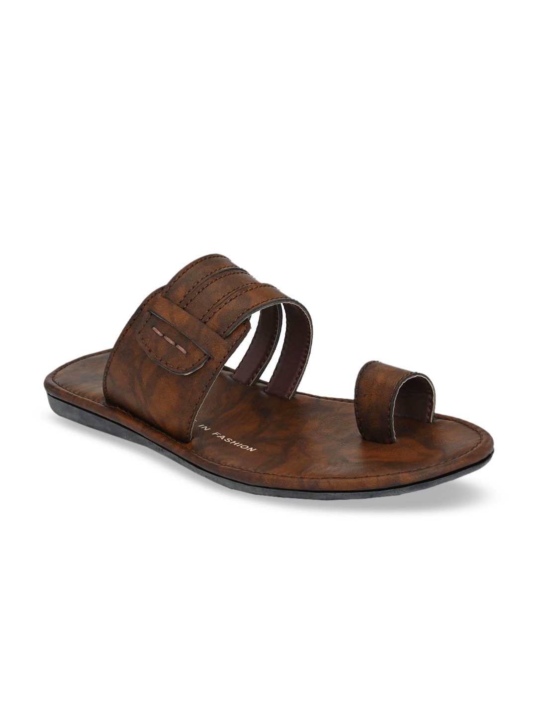 

Azzaro Black Men Camel Brown Striped Slip-On