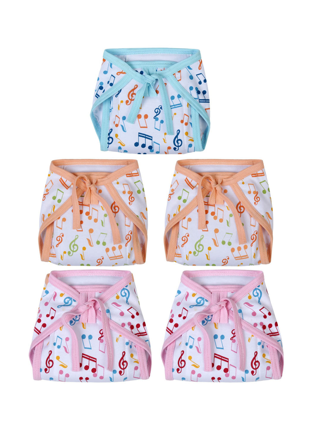 

Superminis Infant Kids Pack Of 5 Music Printed Cotton Nappies, White
