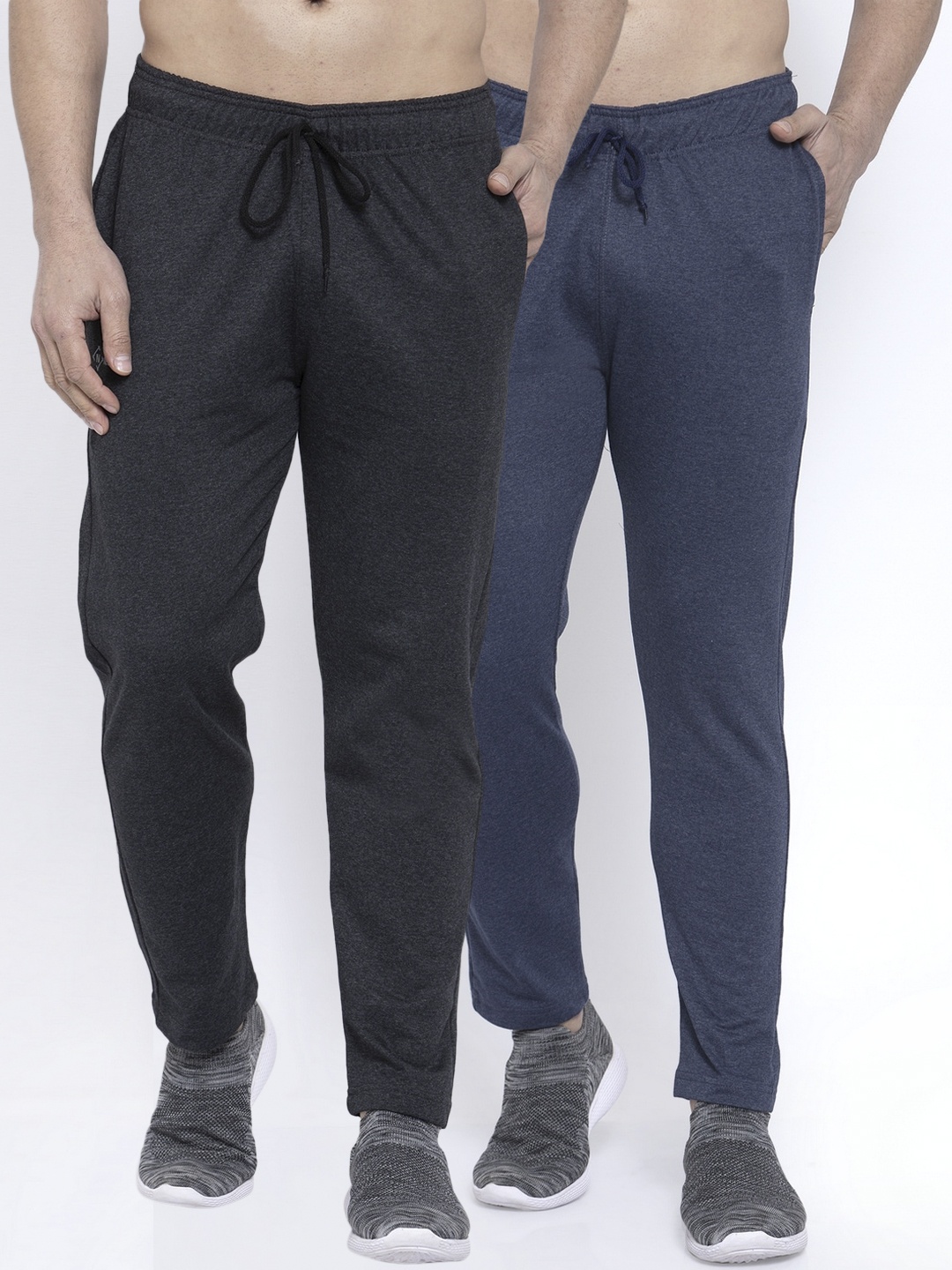 

NEUDIS Men Pack Of 2 Solid Structured-Fit Cotton Track Pants, Navy blue