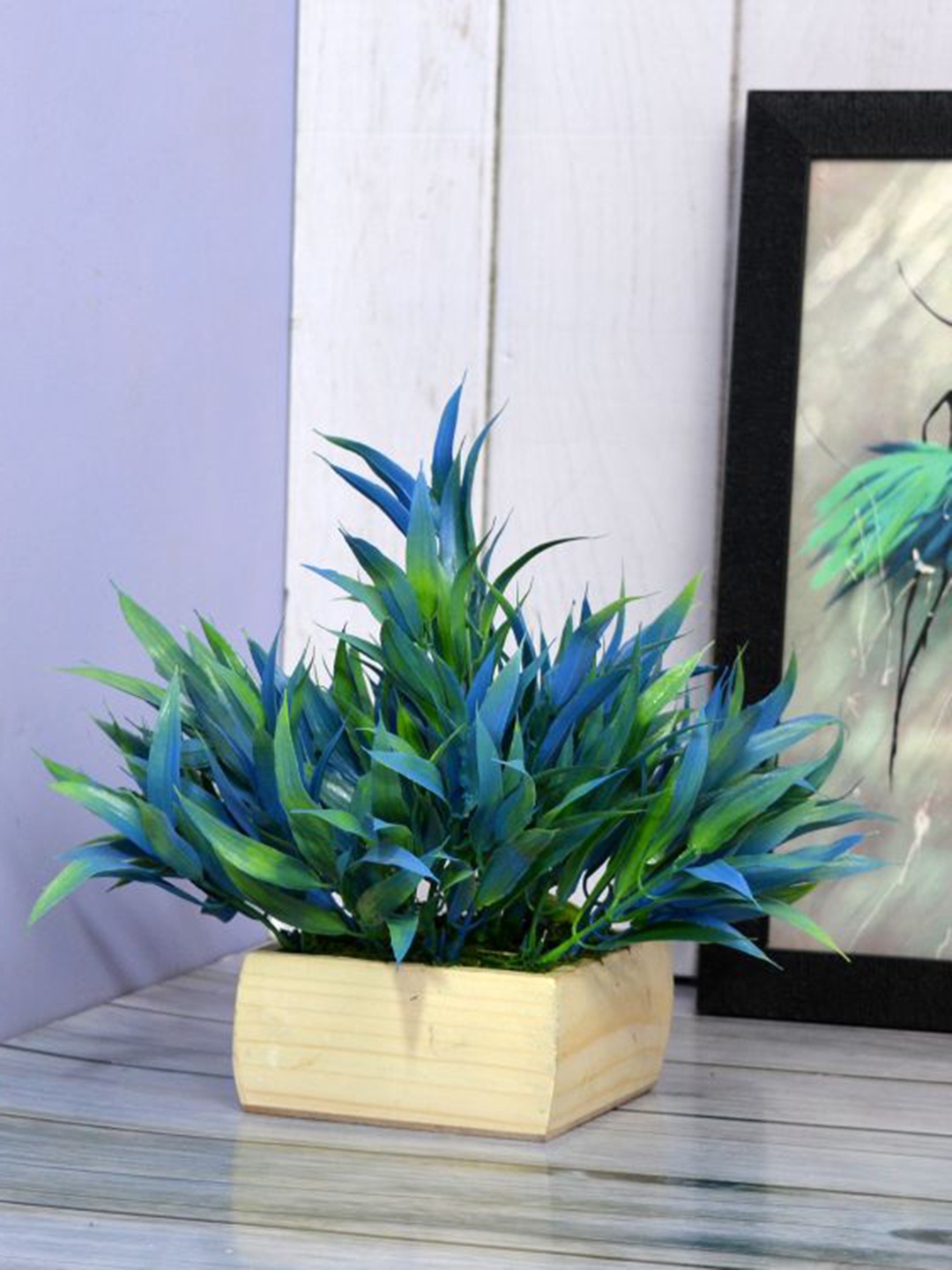

fancy mart Green & Blue Artificial Colored Bamboo Leaves With Pot