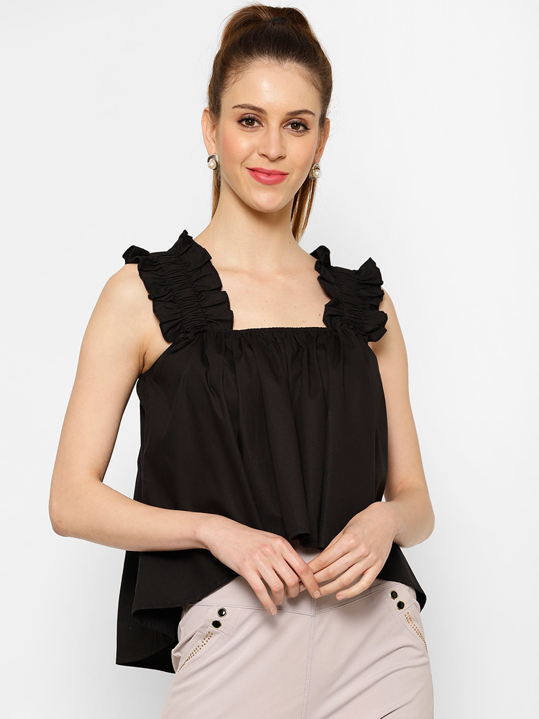 

KASSUALLY Black Ruffles Top