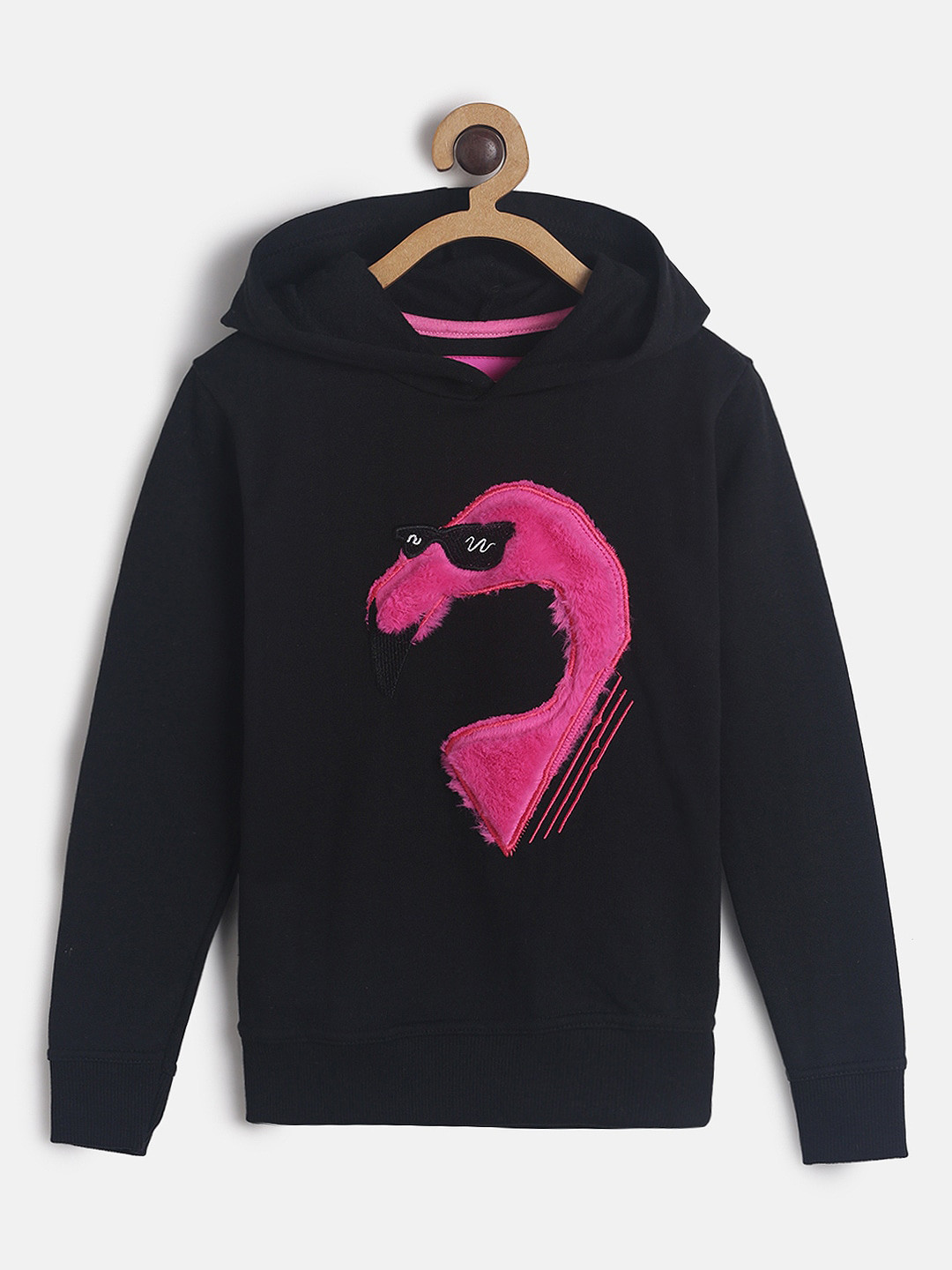 

TALES & STORIES Girls Black Applique Hooded Sweatshirt