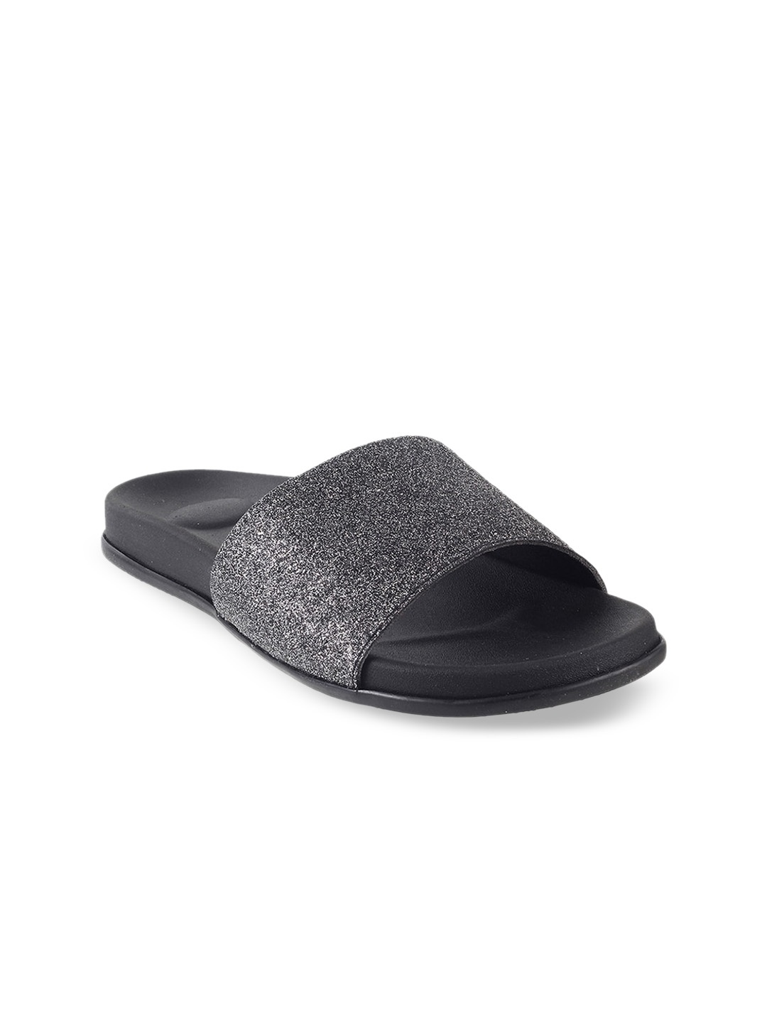 

Metro Women Gunmetal-Toned Shimmer Open Toe Flats, Metallic
