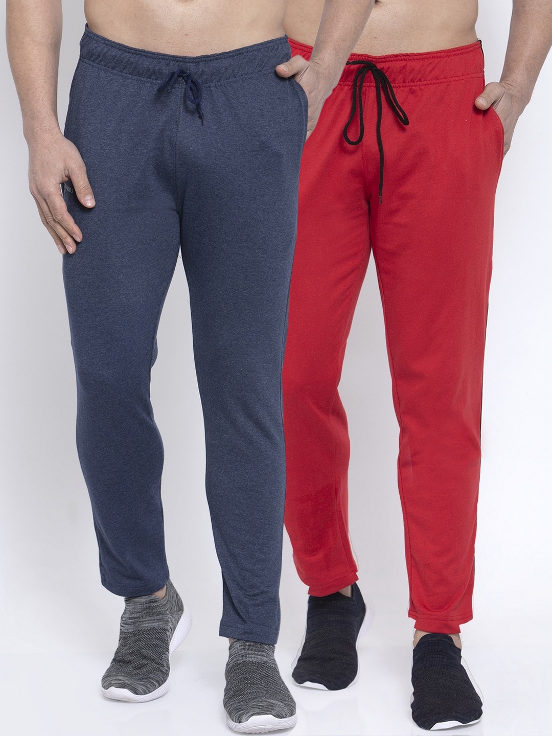 

NEUDIS Men Pack Of 2 Solid Structured-Fit Track Pants, Red