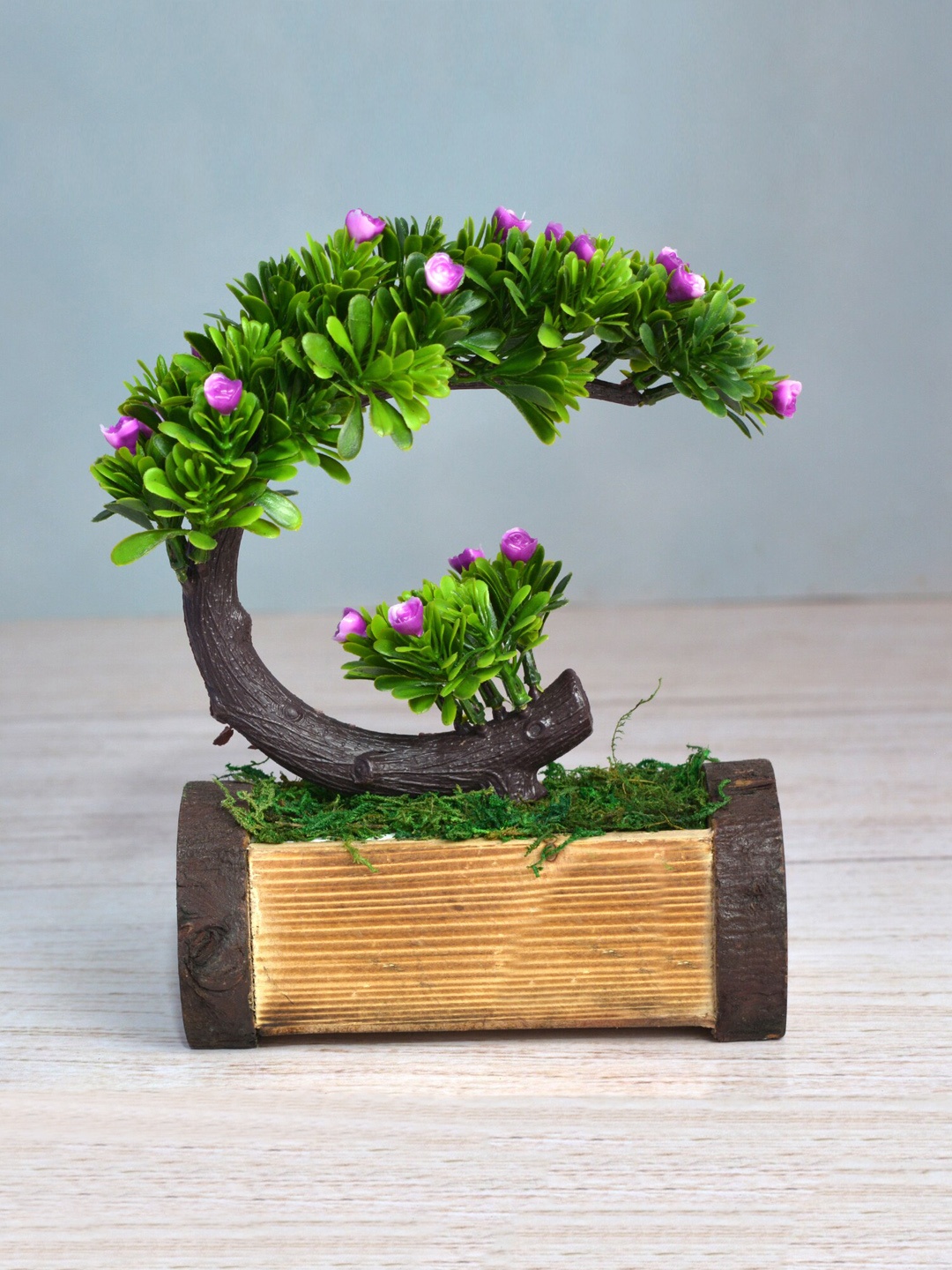 

fancy mart Green & Magenta Artificial Bend Bonsai In Buckle Pot