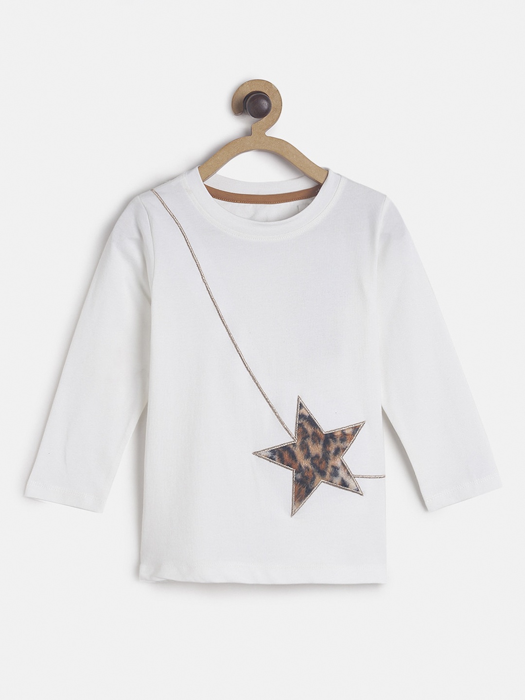 

TALES & STORIES Girls Off-White Embroidered Round Neck T-shirt