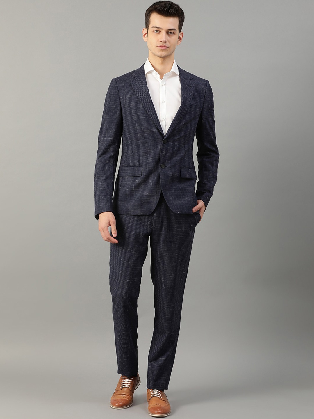 

Bruun & Stengade Men Navy Blue Checked Slim-Fit Single-Breasted Formal Suit