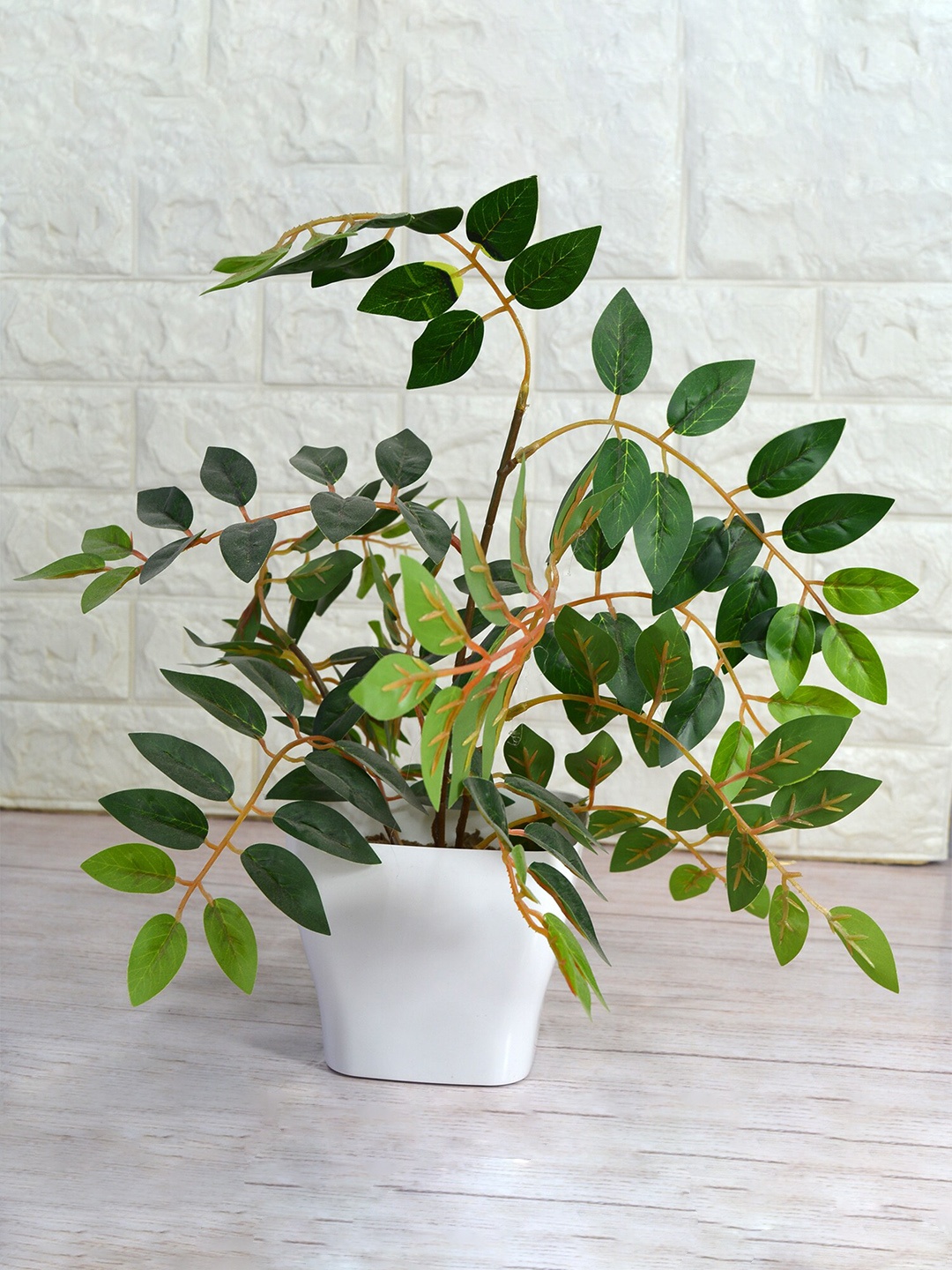 fancy mart Green Artificial Ficus Branches in White Onyx Pot