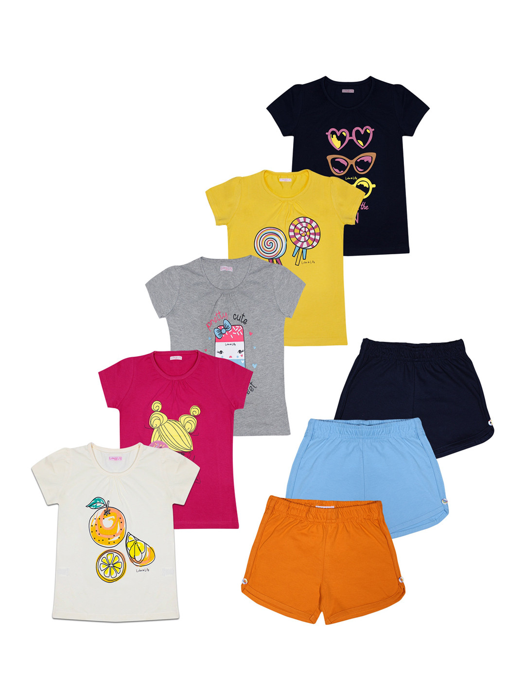 

Luke & Lilly Girls Pack of 5 Printed T-shirts with 3 Shorts, Pink