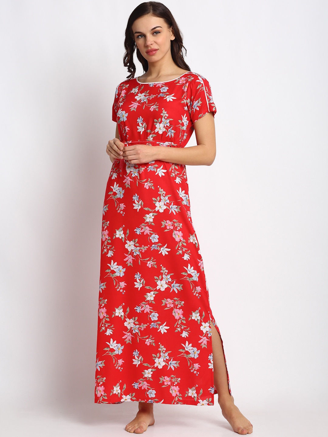 

Claura Red Printed Nightdress