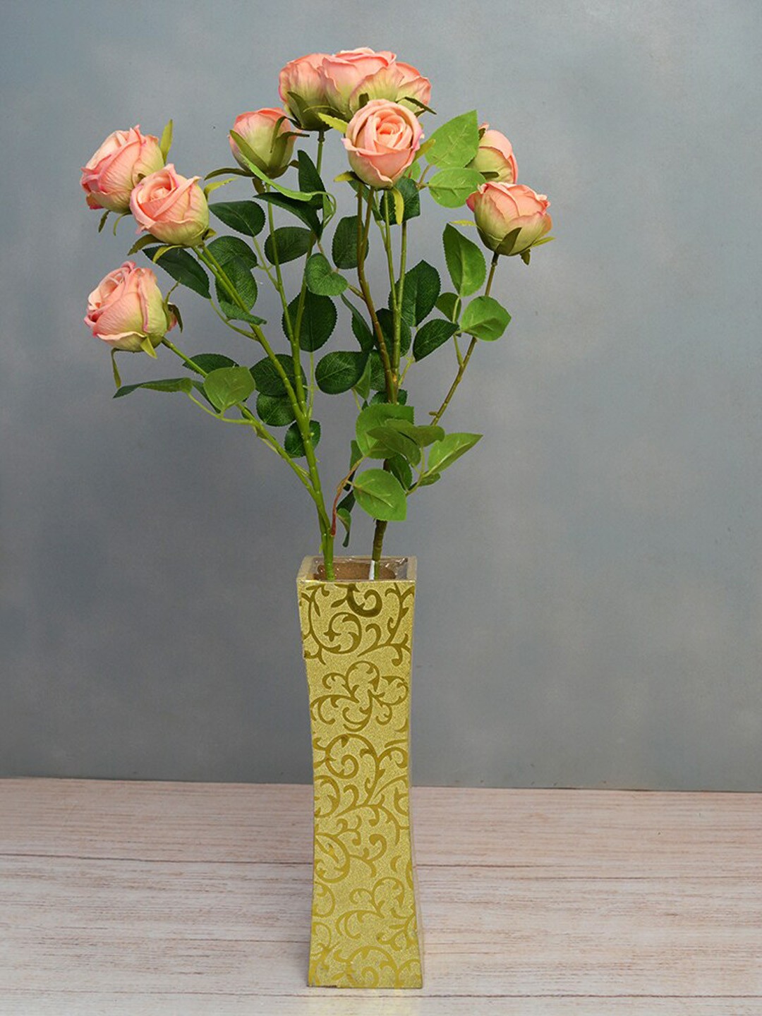 

Fancy Mart Set Of 2 Pink & Green Artificial Rose Flower Sticks Without Pot