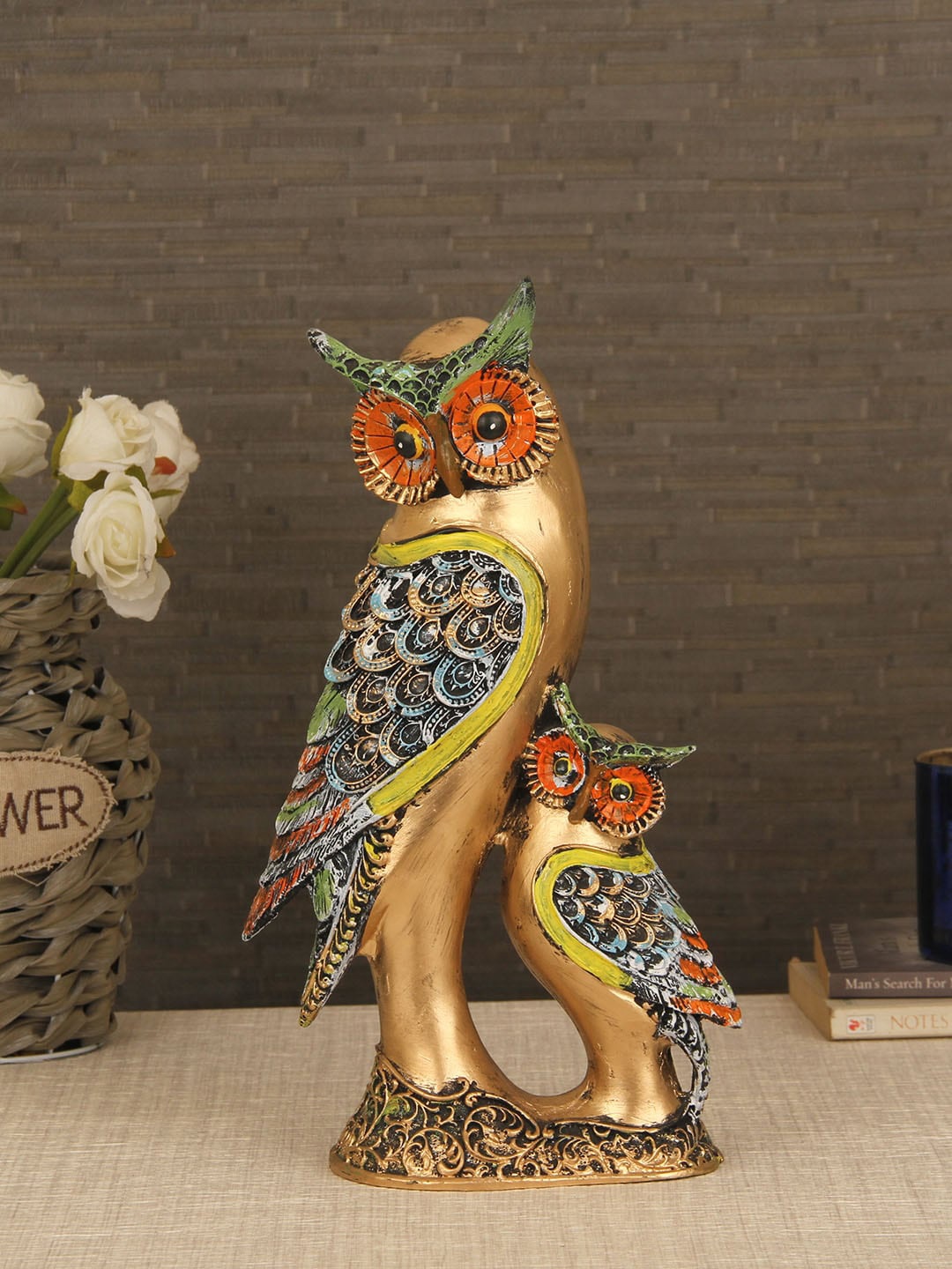 

TIED RIBBONS Gold-toned & Orange Decorative Owl Showpiece Figurine