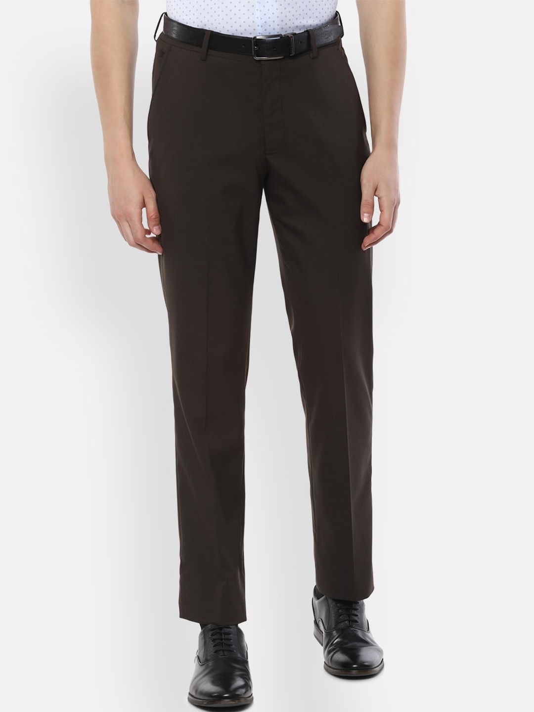 

Louis Philippe Men Brown Slim Fit Self Design Formal Trousers