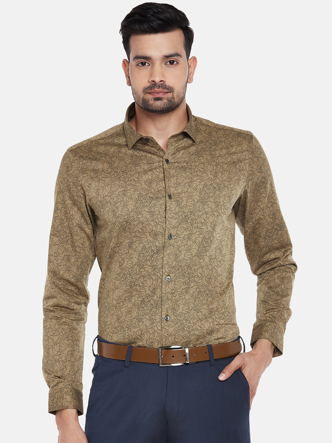 

RICHARD PARKER by Pantaloons Men Beige Slim Fit Printed Casual Shirt
