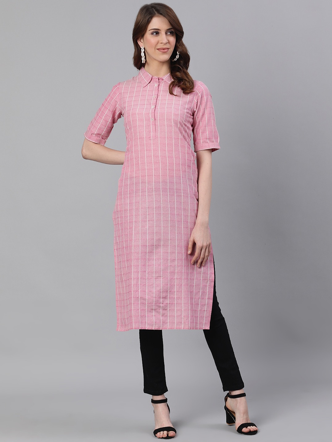 

Jaipur Kurti Pink Checked Kurta