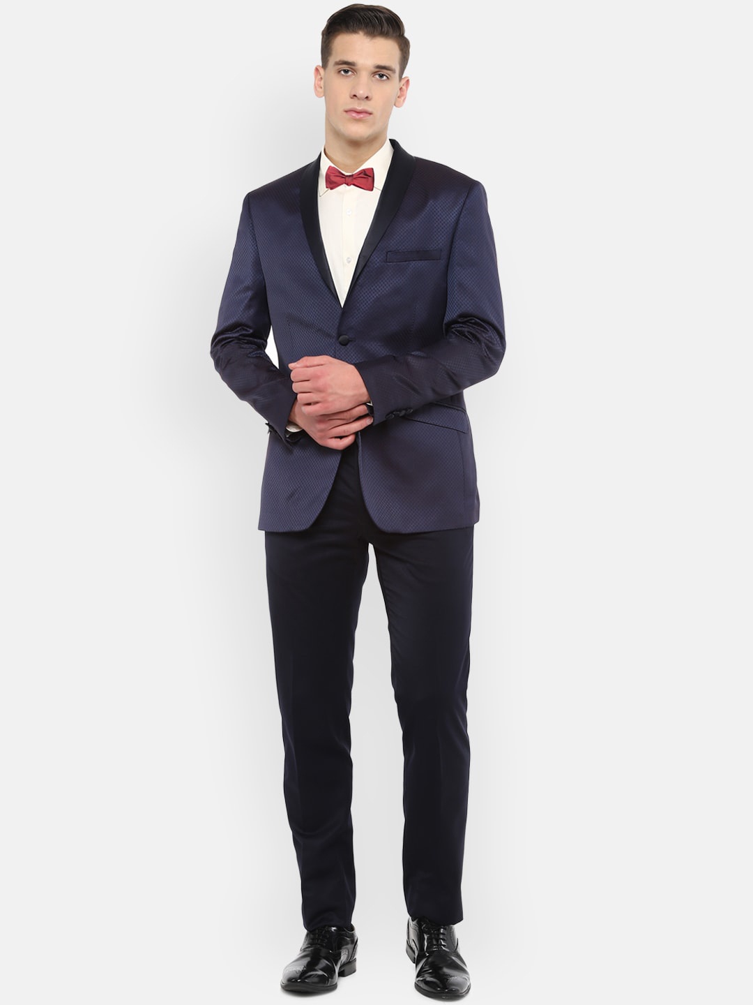 

Van Heusen Men Navy Blue Self Design Slim-Fit Tuxedo Party Suit