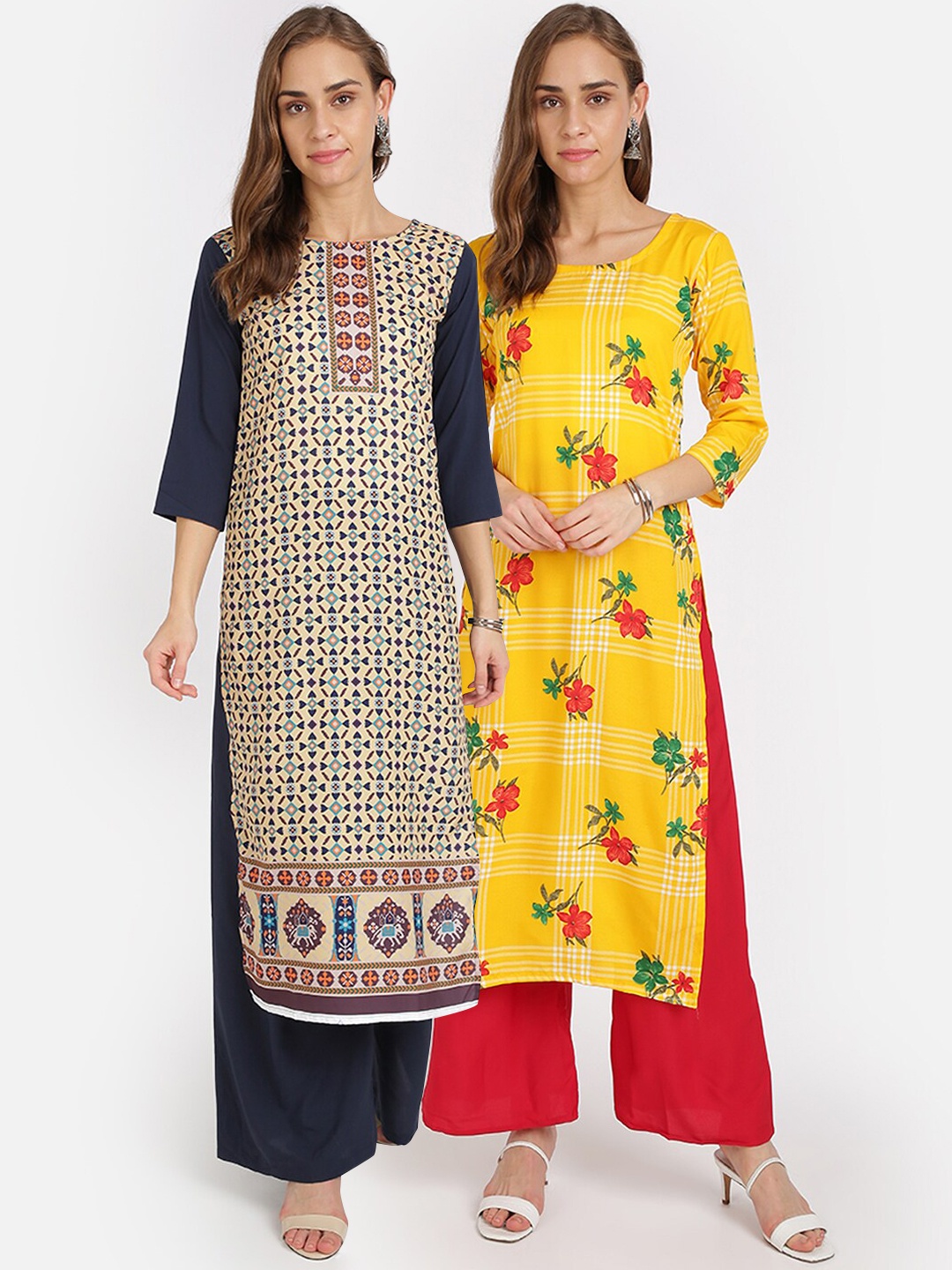 

Florence Pack Of 2 Printed Crepe Kurtas, Yellow