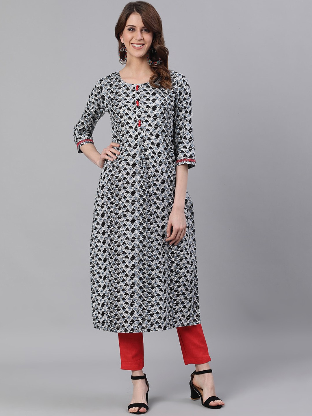 

Jaipur Kurti Women Grey Printed A-Line Kurta