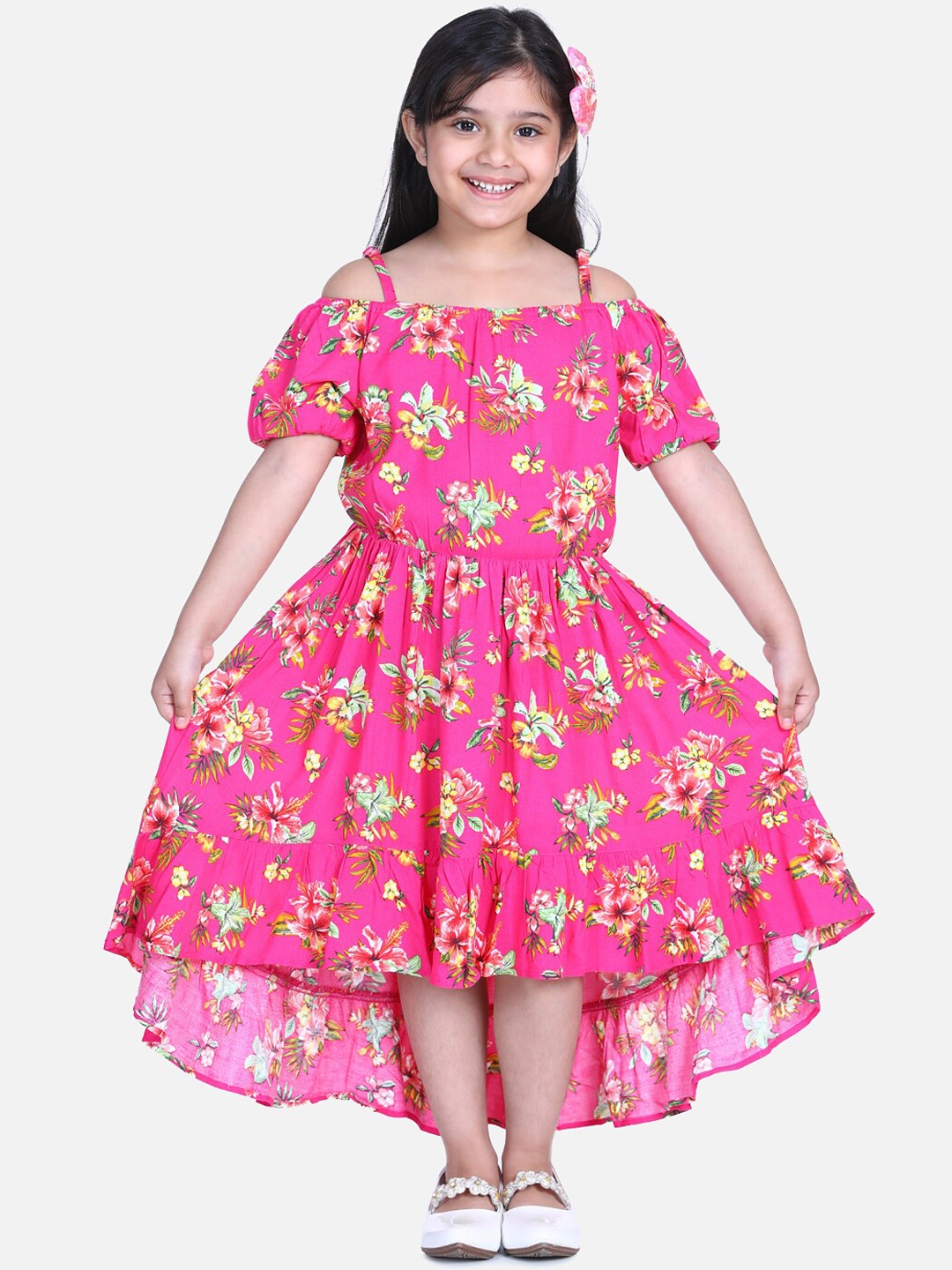

StyleStone Girls Fuchsia Pink Floral Printed Fit and Flare Dress