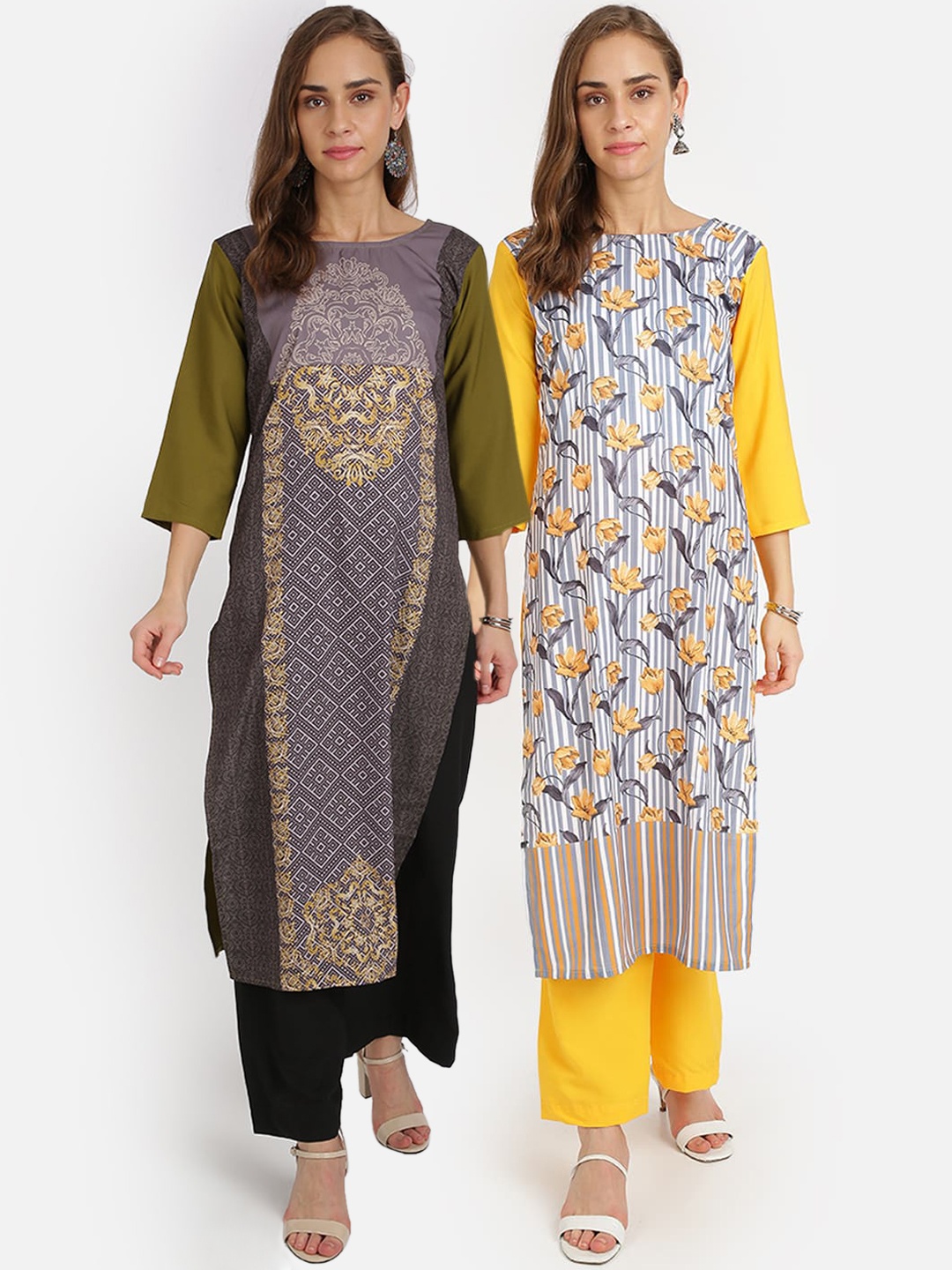 

Florence Women Pack of 2 Printed Crepe Kurta, Grey
