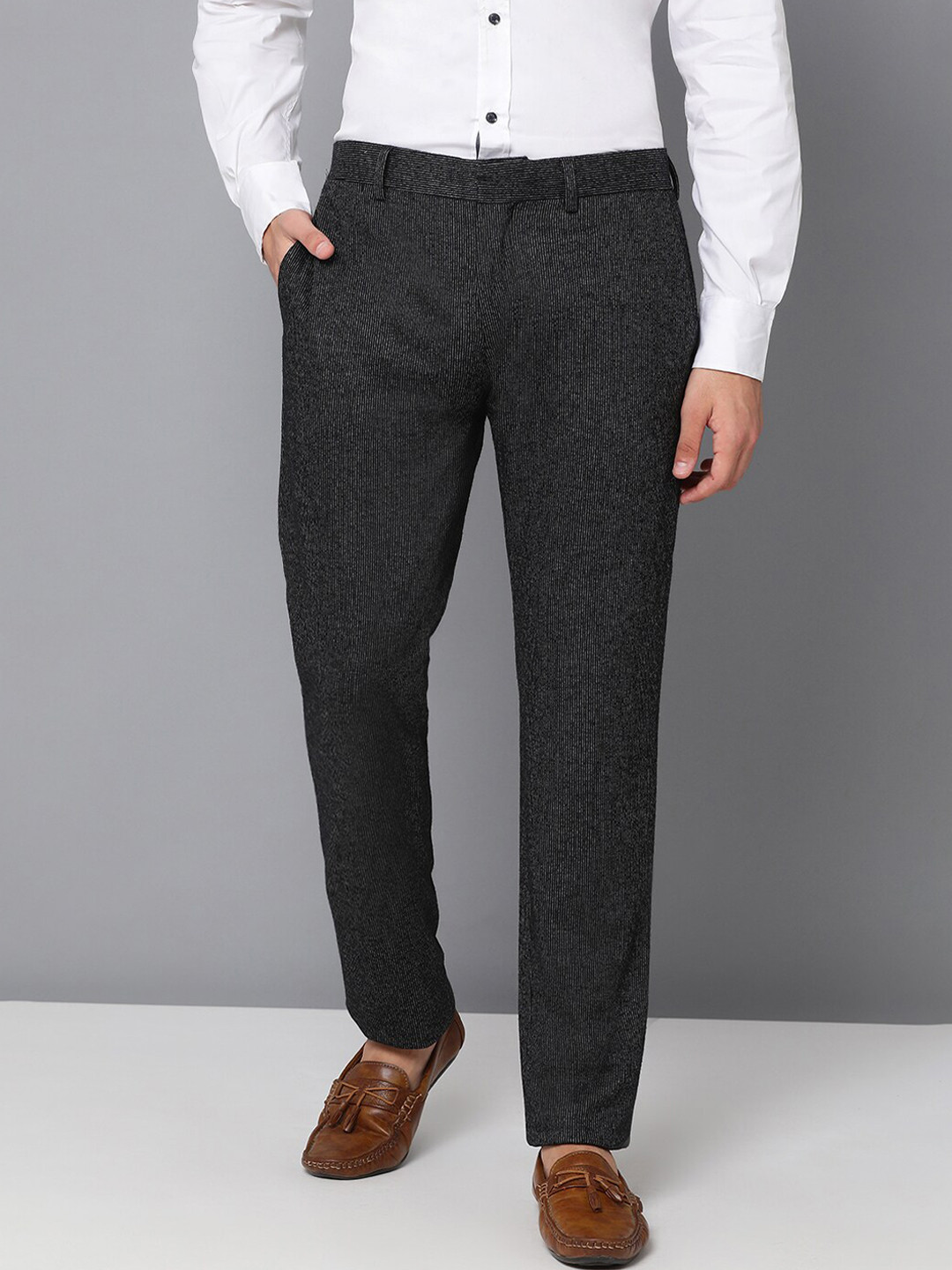 

Antony Morato Men Black Slim Fit Self Design Regular Trousers